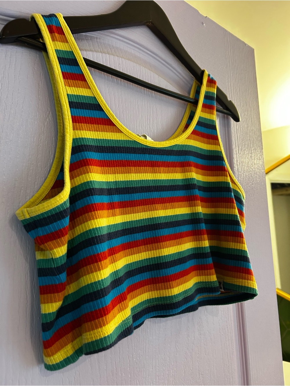 Lucy & Yak Rainbow Striped Ribbed Crop Top - Picture 2 of 4